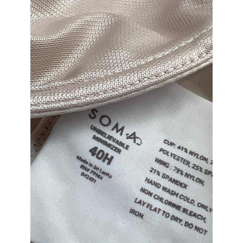 Soma Unbelievable Minimizer Bra Womens 40H Beige Adjustable Full Coverage‎